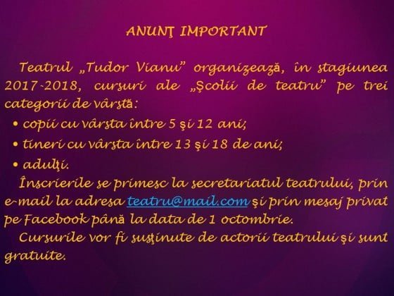 Anunt Scoala de Teatru